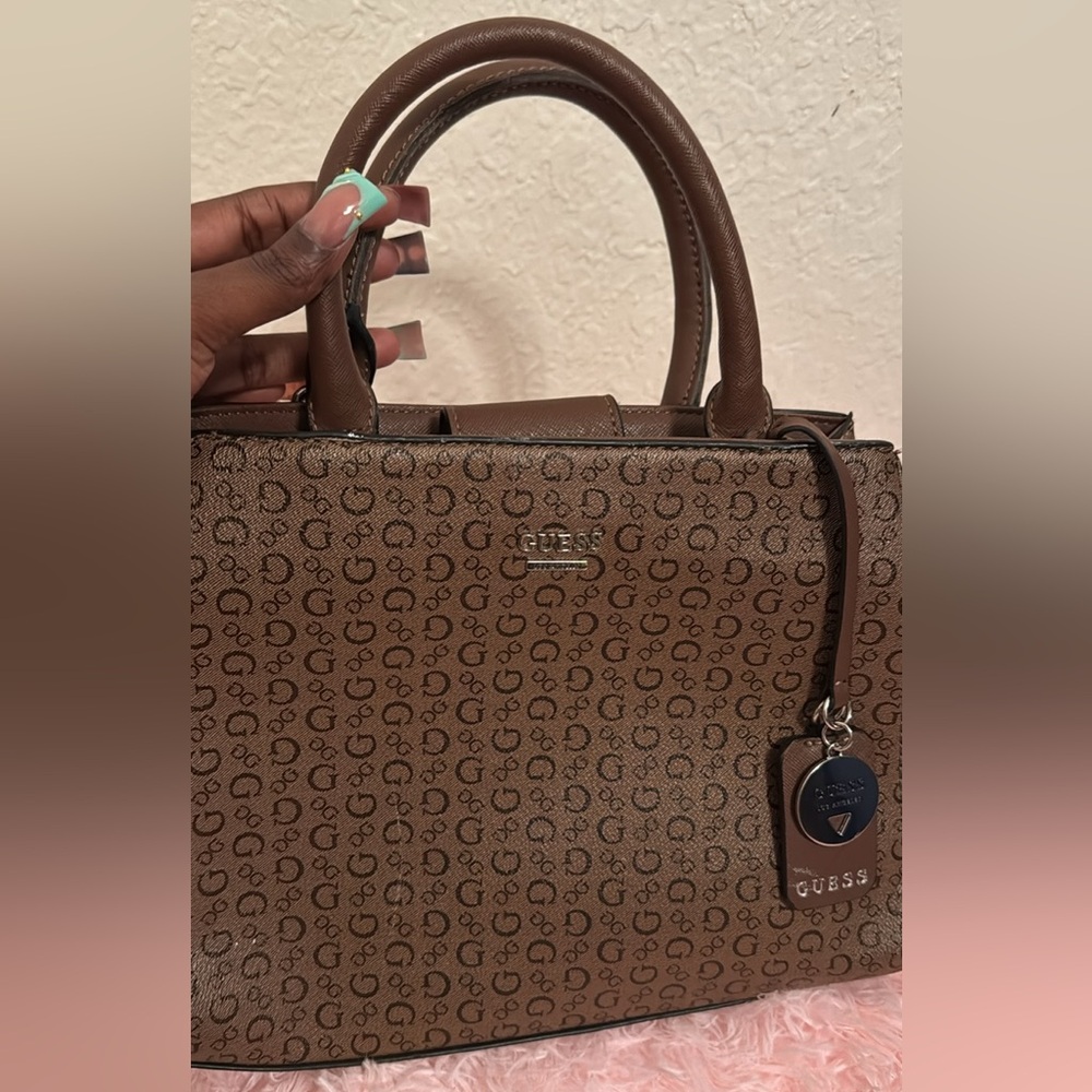 Guess Brown Satchel with Monogram Design